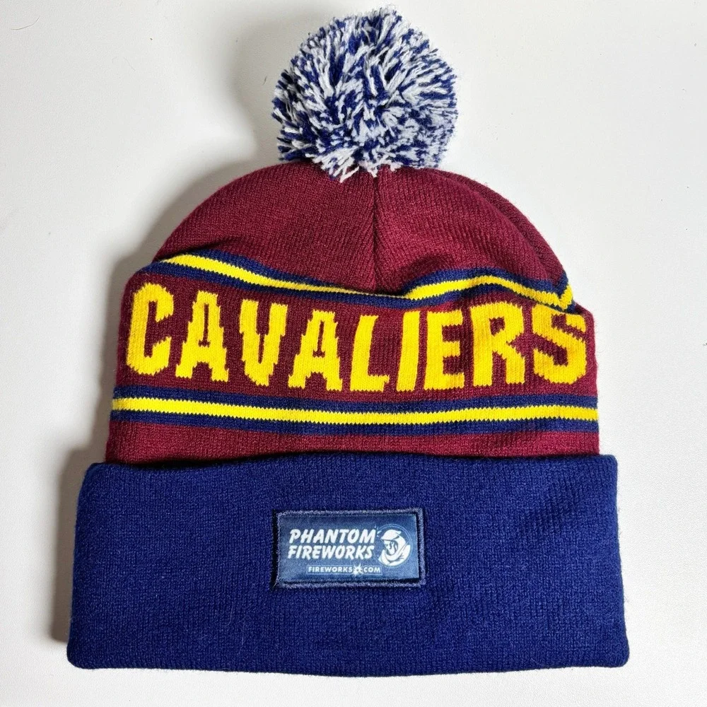 Cleveland Cavaliers NBA Cuffed Pom Beanie Hat Wine Gold Navy Blue One‎ Size